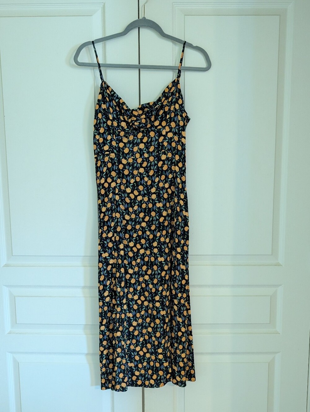 & Other Stories Black Midi Slip Dress with Yellow Citrus Print